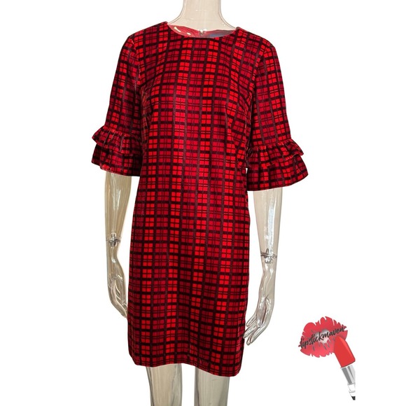Draper James Dresses & Skirts - Draper James Roslyn Midi Dress Size 6 Red Plaid Bell Sleeves Festival DRW0611